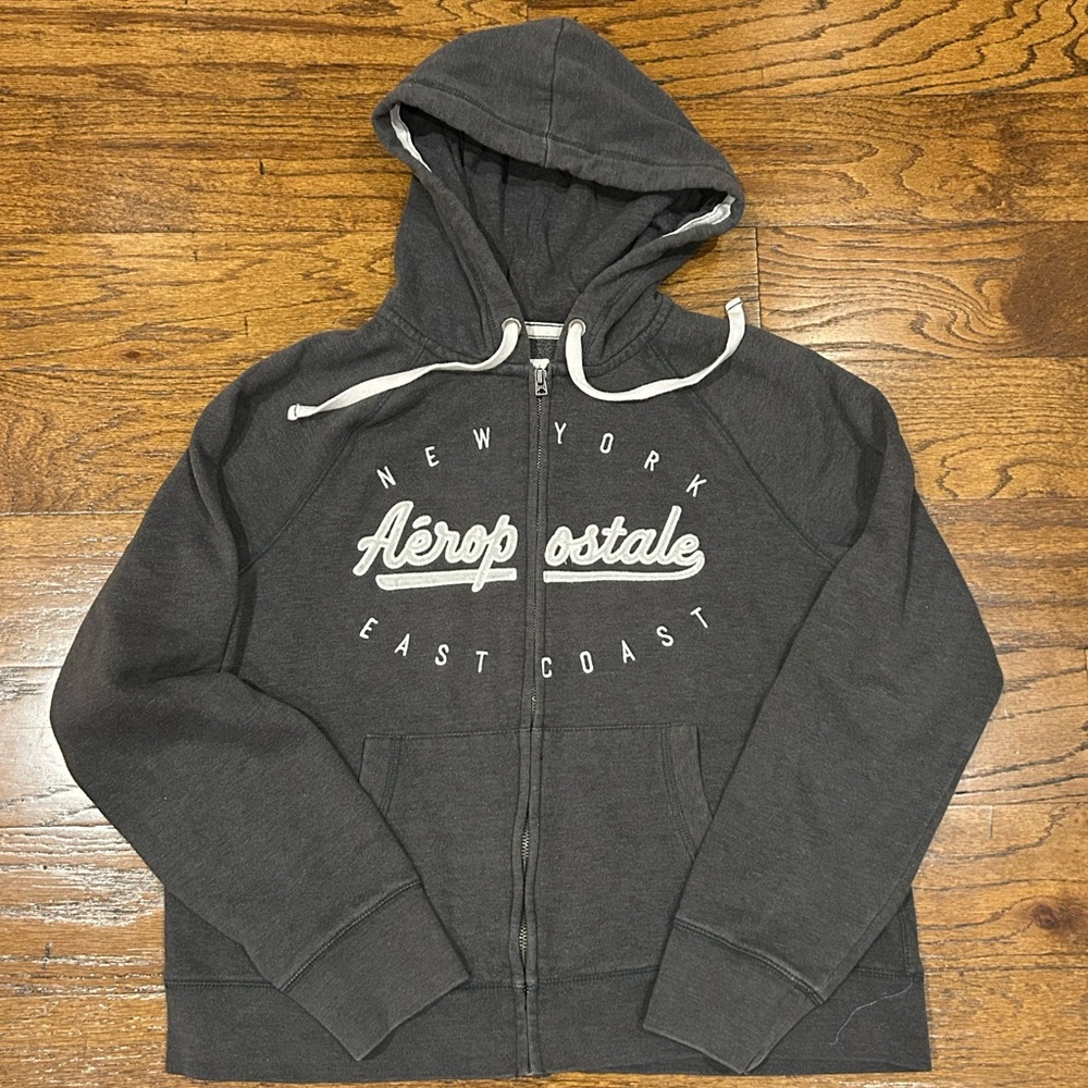 Aeropostale Men's Charcoal Zip-Up Hoodie